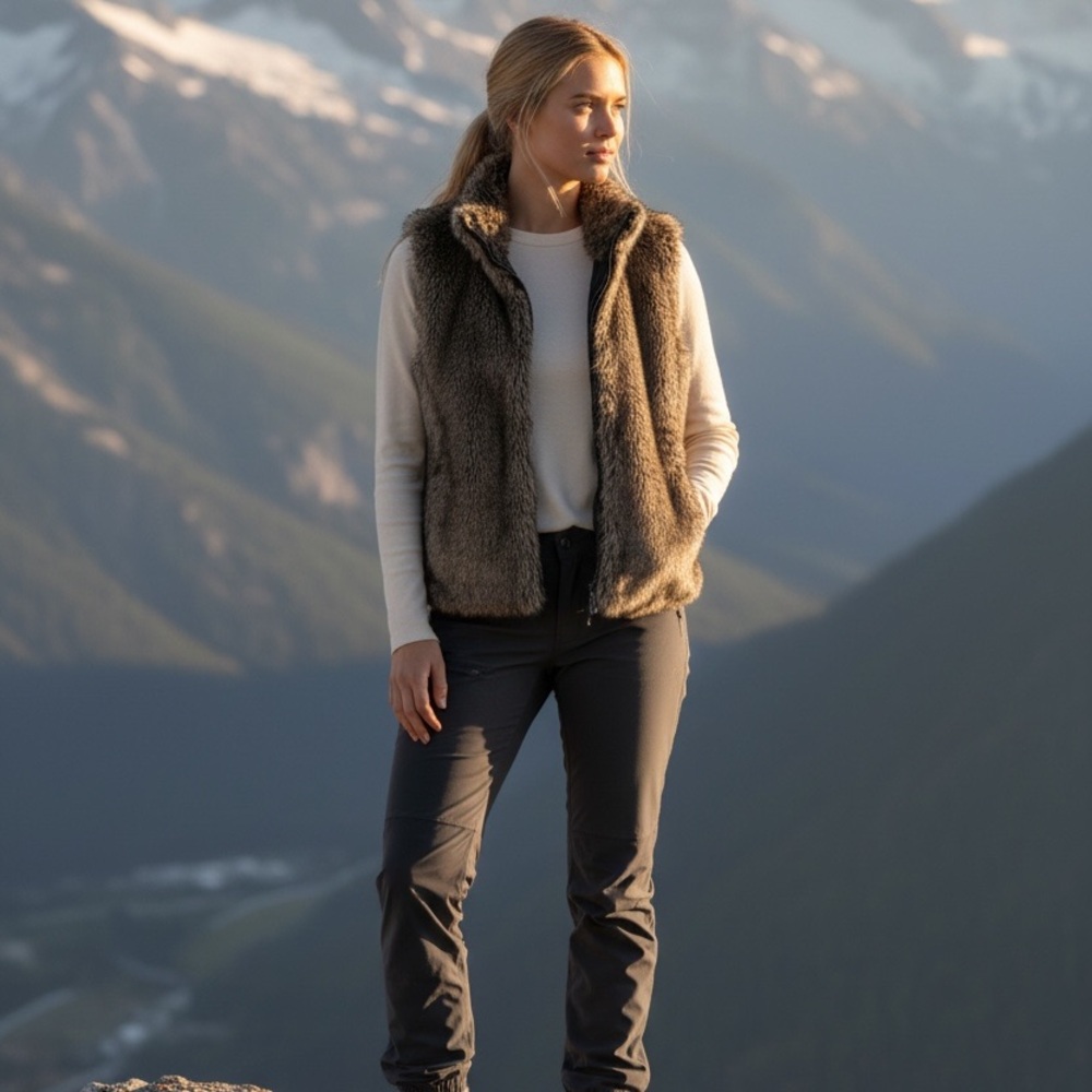 Banana Republic Brown Faux Fur Zip Front Vest Women’s Size Medium